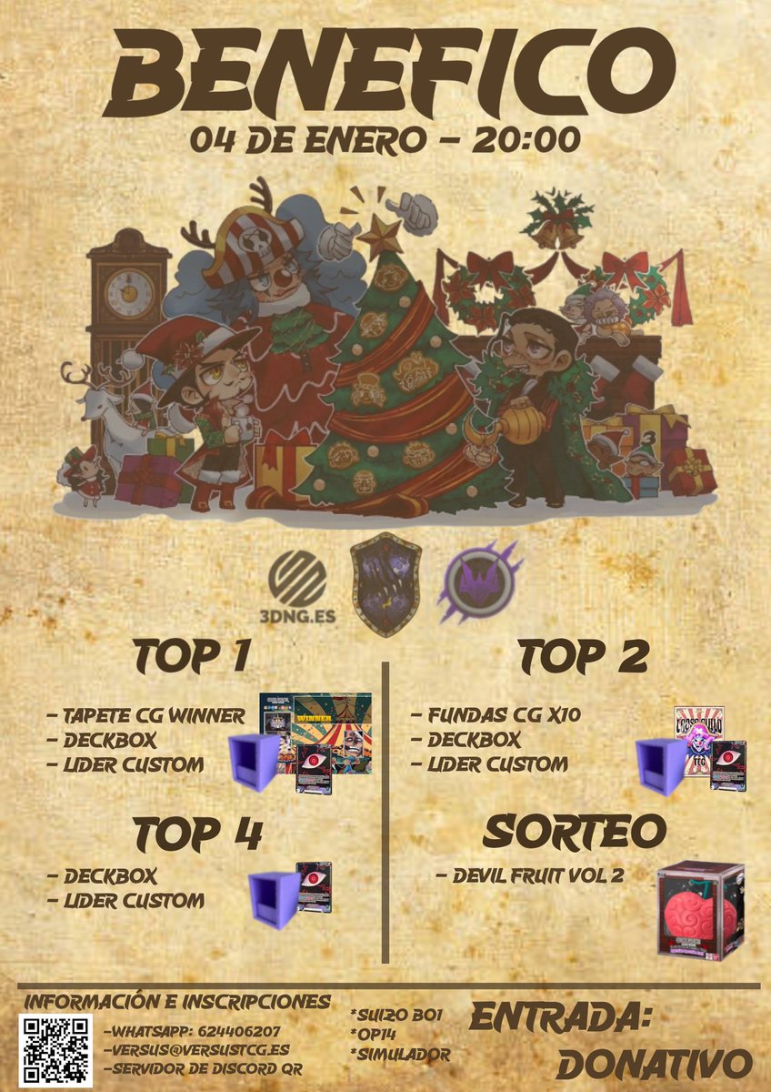 Hoy os anuncio un evento que me hace mucha ilusión, estas navidades tendremos torneo benéfico de One Piece TCG de en formato OP14
Todo lo recaudado se donará a <a href="/juegaterapia/">Fundación Juegaterapia</a>
Competición, comunidad y una buena causa, en un mismo torneo.

Link👇