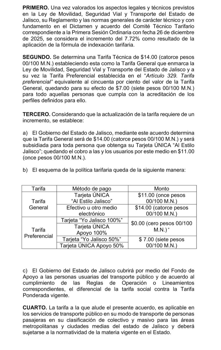 MarckHdez10's tweet image. Es oficial el tarifazo al transporte público #AlEstiloJalisco: según se publicó en el Periódico Oficial, a partir del 1 de abril el transporte público costará $14 pesos y $11 pesos sólo si se paga con la tarjeta única.