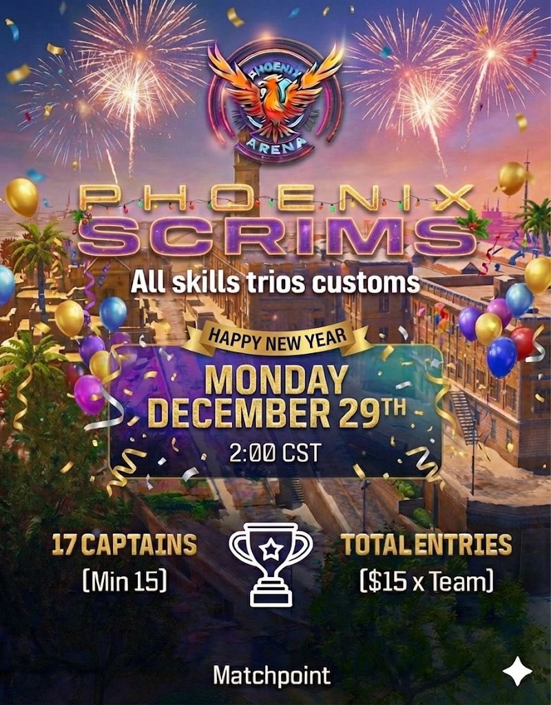 🔥🐦‍🔥 Phoenix Havens Hallow All skills 🐦‍🔥🔥 
 
📆: Monday December 29th 2:00 Cst 
🎟: 17 teams 
🌎: NAC 
💰: $15 per team 
📈: 150 MP 

Admin: <a href="/kimsi__/">PHNX kimsi</a>