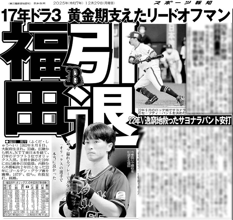 hochi_osaka's tweet photo. #オリックス #福田周平 選手が今季限りで引退
黄金期支えたリードオフマンが決意

#スポーツ報知 https://t.co/ACyoDvMrGo