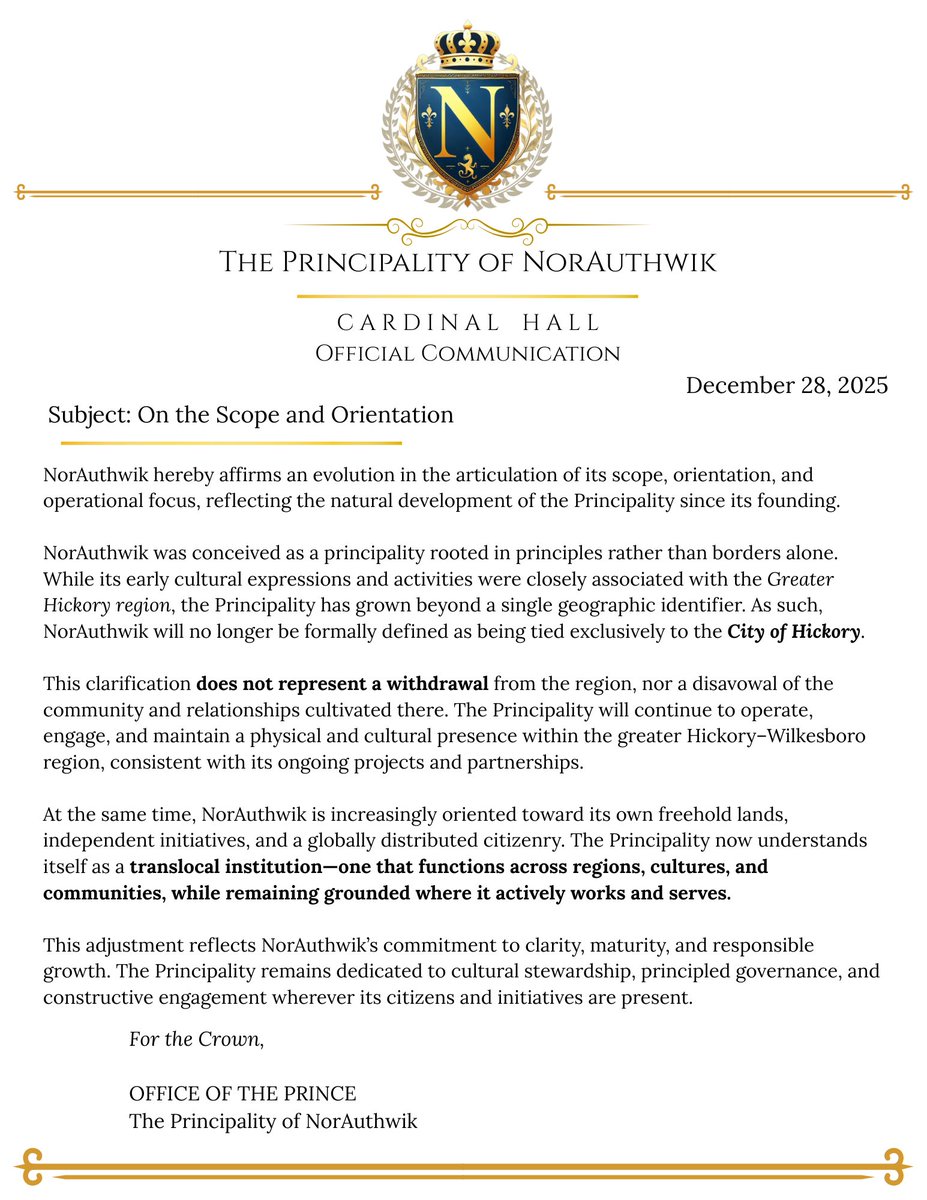 Our citizenry has grown globally - from our local area to Texas, France, China, and Bangladesh reaching nearly 100 e-Citizens worldwide - its focus has naturally expanded beyond a single region, while continuing its work within our local region.

#NorAuthwik | #Micronation