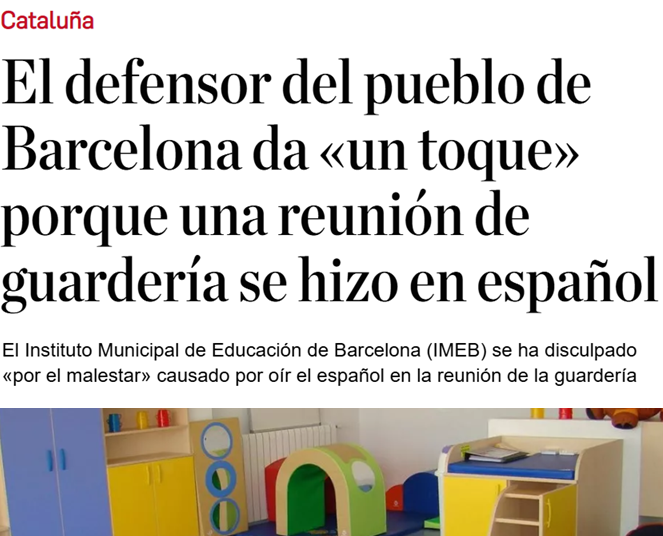 CCivicaCatalana's tweet image. Instituciones que se dedican a vigilar y controlar que en la 2ª ciudad de España no se pueda hablar en español en una reunión de guardería, cuando lo habían pedido varias familias para poder entender qué se decía.

Cataluña, convertida en una vergonzosa dictadura lingüística.