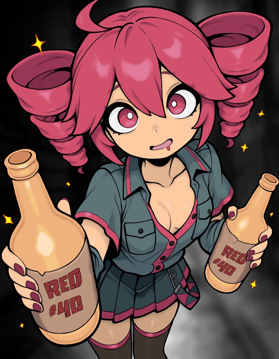 CritPix's tweet image. A very questionable character stops you in an alley, at night. She has a proposition for you.

Everyone calls her dumb and fat, but those are byproducts of drinking her favorite juice: 100% Pure Red Dye 40!

Are you taking a swig?

#teto #vocaloid #red40 #FanArtAnime #animeart