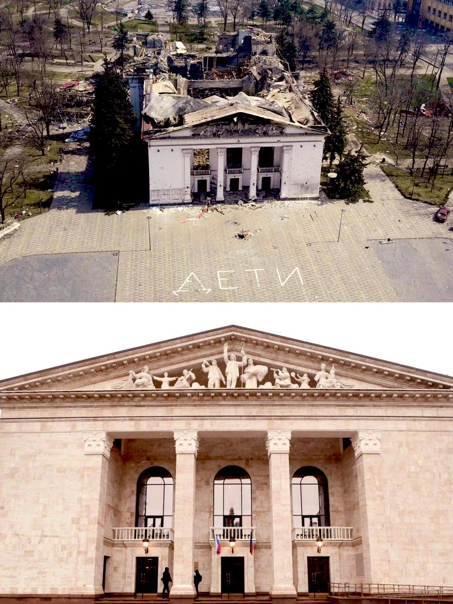 maria_drutska's tweet image. In occupied Mariupol, Russia has reopened the so-called “restored” Drama Theatre.

This is not reconstruction. This is an attempt to erase a war crime.

On 16 March 2022, this building was destroyed by a Russian airstrike. Around 600 civilians, including women and children, were…