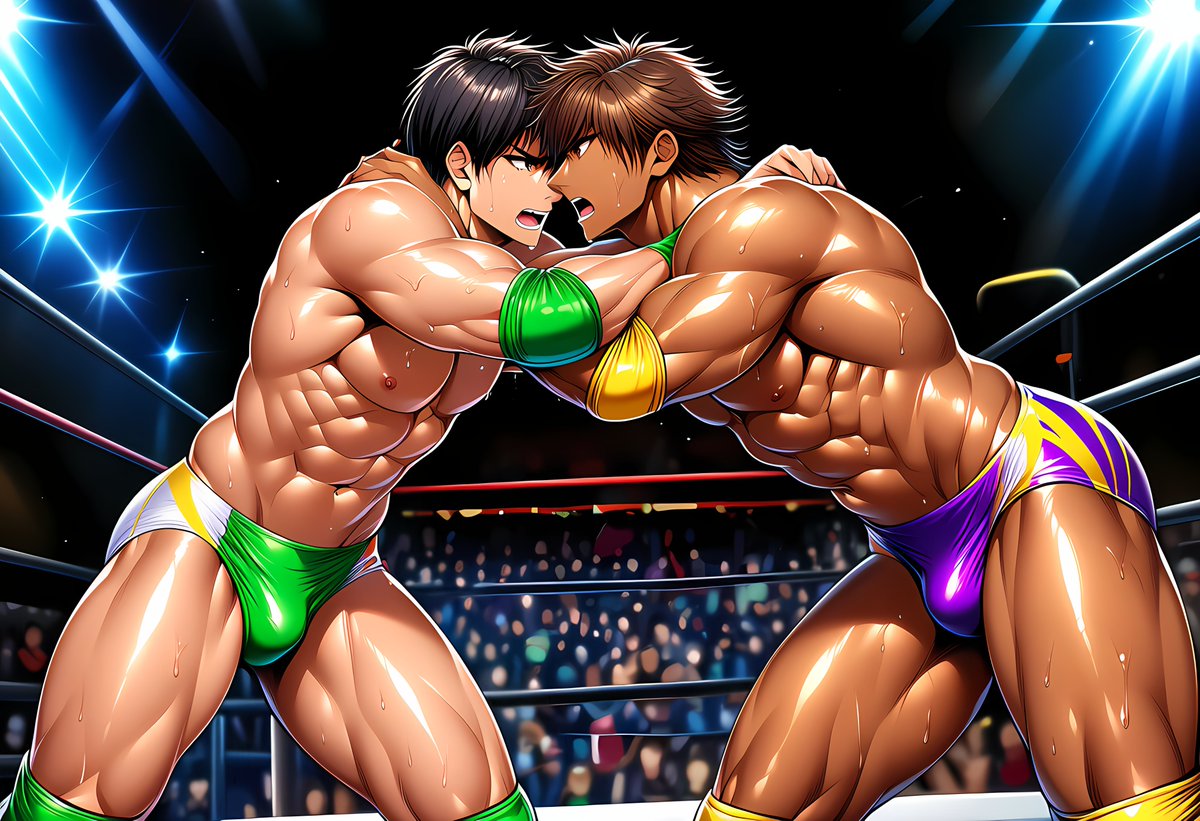 プロレス試合#309
pixiv.net/artworks/13920… 
（AI生成）
おはようございます！

今日のおはレスラーはロックアップ。
プロレスの基本的な動きだけど難しくて奥深い。

#AIプロレス部