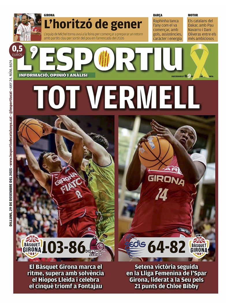 TOT VERMELL, la portada de @lesportiugir <a href="/BasquetGirona/">Bàsquet Girona</a> <a href="/unigirona/">Spar Girona</a> <a href="/GironaFC/">Girona FC</a> <a href="/FCBarcelona_cat/">FC Barcelona</a> <a href="/dakar/">DAKAR RALLY</a>