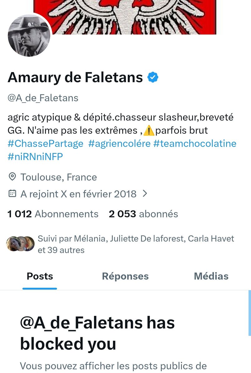 Gonflé le garçon... Bon maintenant bloquer peut être une bonne chose.
Ça évite d'avoir sa TL polluée par des déjections cynégétiques.