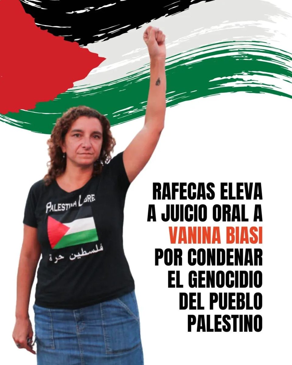 Toda mi solidaridad con Vanina Biasi!!!!
Apoyar al pueblo palestino no es delito!!!
Vamos por una Palestina libre del río al mar!!!!