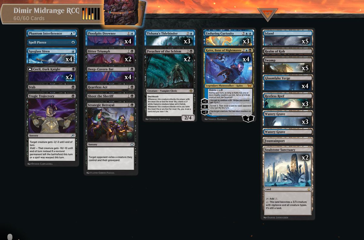 therealram21's tweet photo. Qued for Cincy/DC yesterday with Dimir Midrange

R1 Dimir Bounce 🥷🥷
R2 Jeskai Control 🥷💀💀
R3 Temur Ramp 💀🥷🥷
R4 Superior Spider-Man 🥷🥷
R5 🤝

T4 Jeskai Control 🥷💀🥷
Finals Jeskai Control 🥷💀🥷

Back to back weeks the deck has made top cut, didn’t fall short today! https://t.co/Xz44Pip10Q