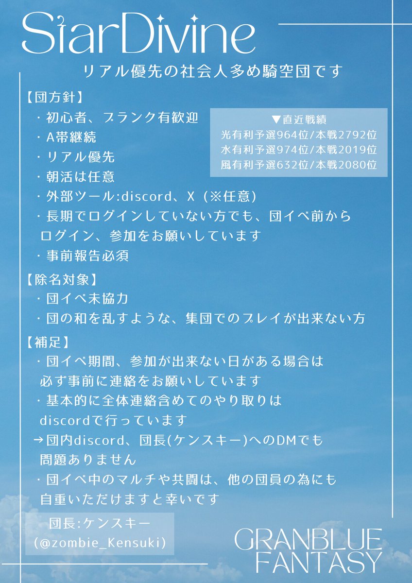 zombie_Kensuki's tweet photo. 団員募集！
団イベ協力できる方求む！
ご不明点などありましたらご連絡ください。
※直近の戦績
・風古戦場︰1830位
・闇古戦場︰2298位
 #グラブル 
 #団員募集中 https://t.co/lLkbzh0vHn