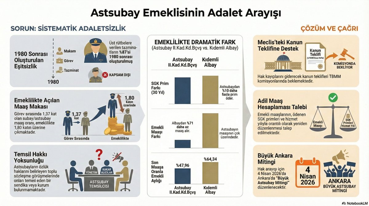 nevzatyuksel2's tweet image. Astsubay Emekli Maaşları Neden Düşük?
Adım Adım Bir Rehber
Giriş: Kanuni Ama Adaletsiz Bir Gerçeklik
Bu rehber, vatan hizmetini tamamlamış astsubay emeklilerinin maaşlarının neden ve nasıl
sistematik bir şekilde düşürüldüğünü adım adım açıklamayı amaçlamaktadır. Karşı karşıya…