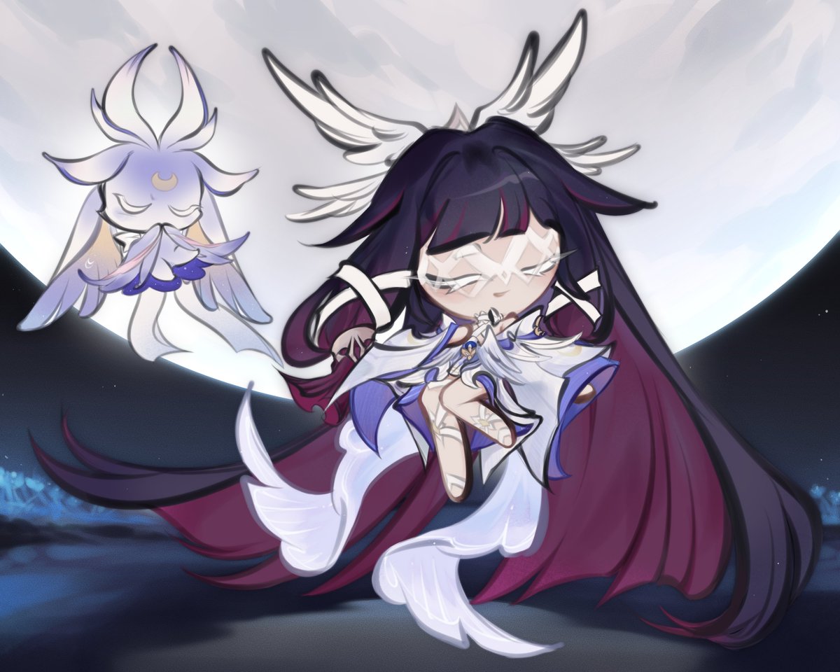 Nekane_BA's tweet image. Columbina as a Cookie run character! 🕊️🌙

Moon Dove Cookie!

Hope y'all like it :3 🫶 ((I also featured Luonnotar as her Cookie run pet!))  

#GenshinImpact #genshin #columbina #cookierun #crk