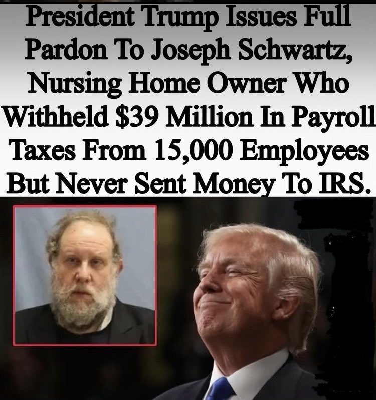 Suzierizzo1's tweet image. So by Trump pardoning Joseph Schwartz none of his victims will ever get their money back now! 🤬🤬