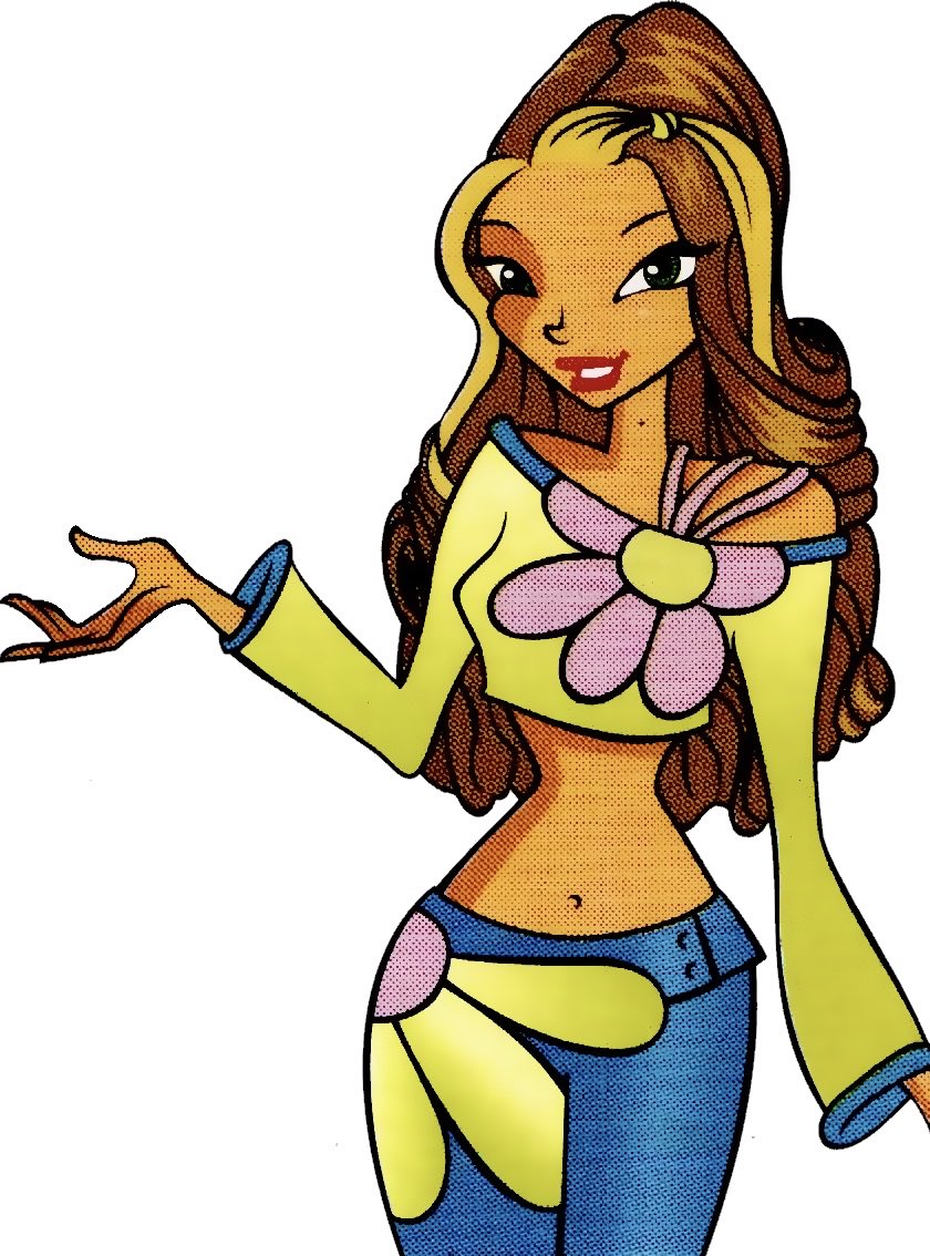 Winx: Mattel - Flora's casual wear seen in Season 2. Mattel Charmix Flora  Card (Scanned) Featuring hairstyle not seen in the show., image size:840x1134