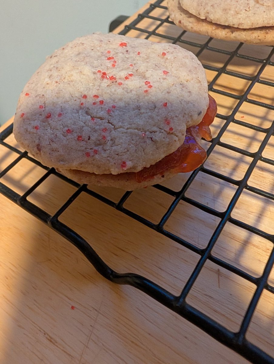 CheeReads's tweet image. Sandwich cookies today! They're a pecan based cookie (they have ground pecans in them). They were supposed to have happy faces, but I don't have the right tools.