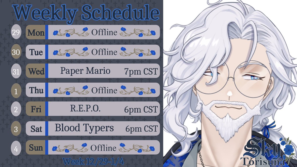 💀SCHEDULE TIME💀

This week, we got more Paper Mario, a collab in R.E.P.O. and then a collab in Blood Typers