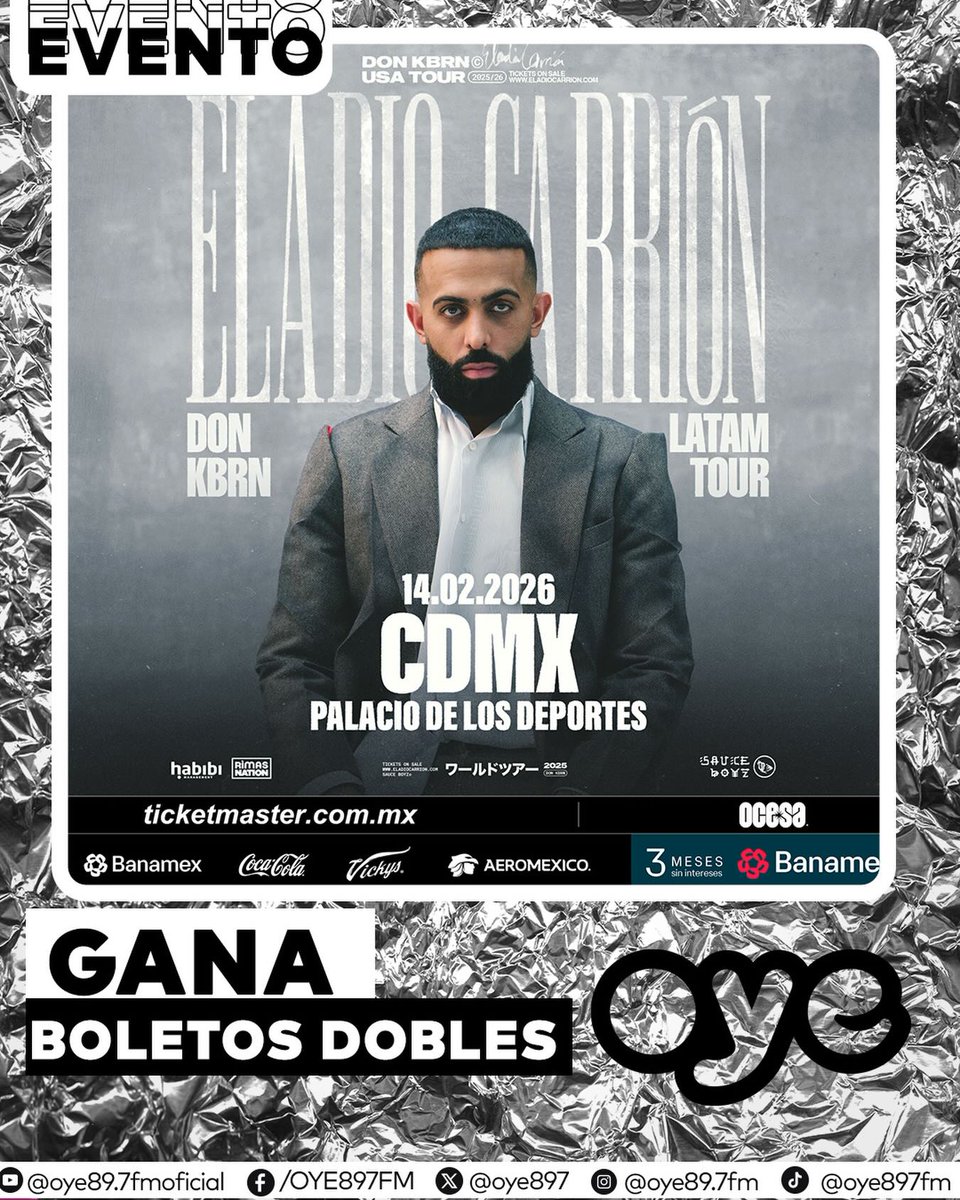 Oye897's tweet photo. Tengo par de canciones que me recuerdan a ti… y ahora una noche con #Eladio también puede ser parte del recuerdo 👀💘
Participa para ganar boletos dobles y cáele al show del año ✨🎶

#GanaBoletos #Mexico https://t.co/mgmH5dulFb