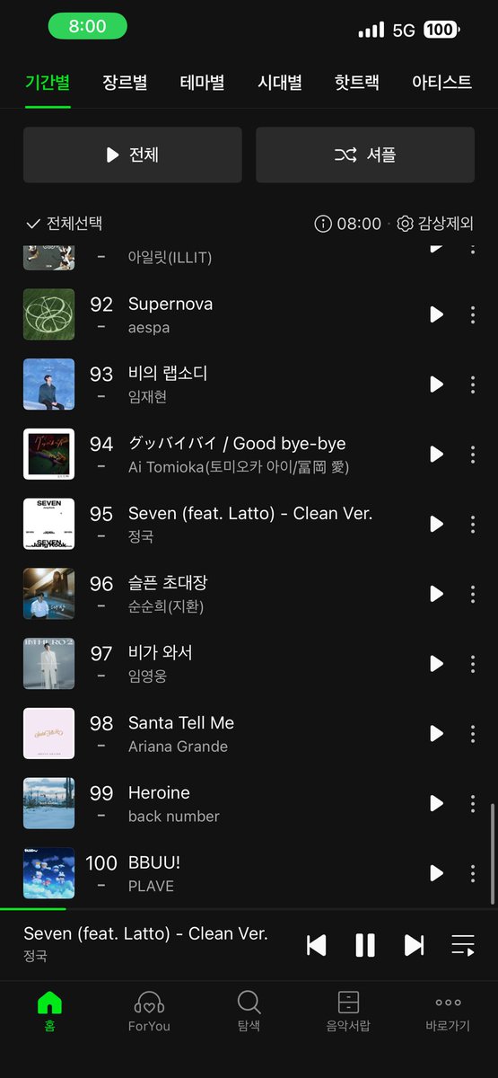 프리징 해제  8시  스밍쳌
세븐  탑백  95위 🔥🔥 
9시 차트  아웃 위험    8시대 세븐  꼭  들어주세요🙏🏻🙏🏻 

#함께_스밍해요_아미
#Seven  #JungKook
#AlwaysWithBTS