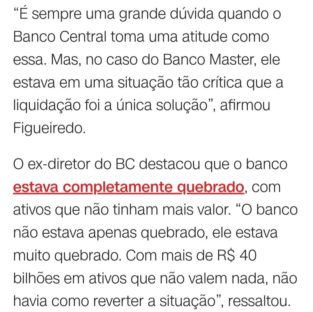 Quando um corpo técnico independente conclui que a liquidação é a única saída, isso não é opinião, isso é diagnóstico.
(E tem gente ainda querendo salvar o banco)