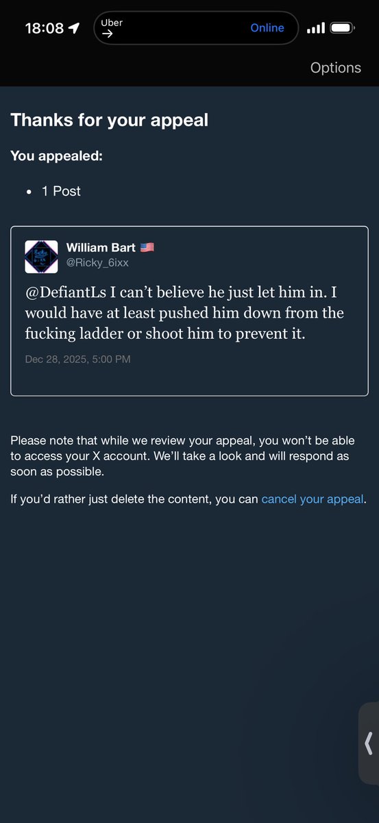 <a href="/DefiantLs/">Defiant L’s</a> I got blocked by 𝕏 on my main account <a href="/Ricky_6ixx/">William Bart 🇺🇸</a> for advocating for self defense. 

<a href="/X/">X</a> <a href="/Support/">Support</a> You guys have some issues with your automated system or you have a splinter sabotaging the operation. Fix it please.