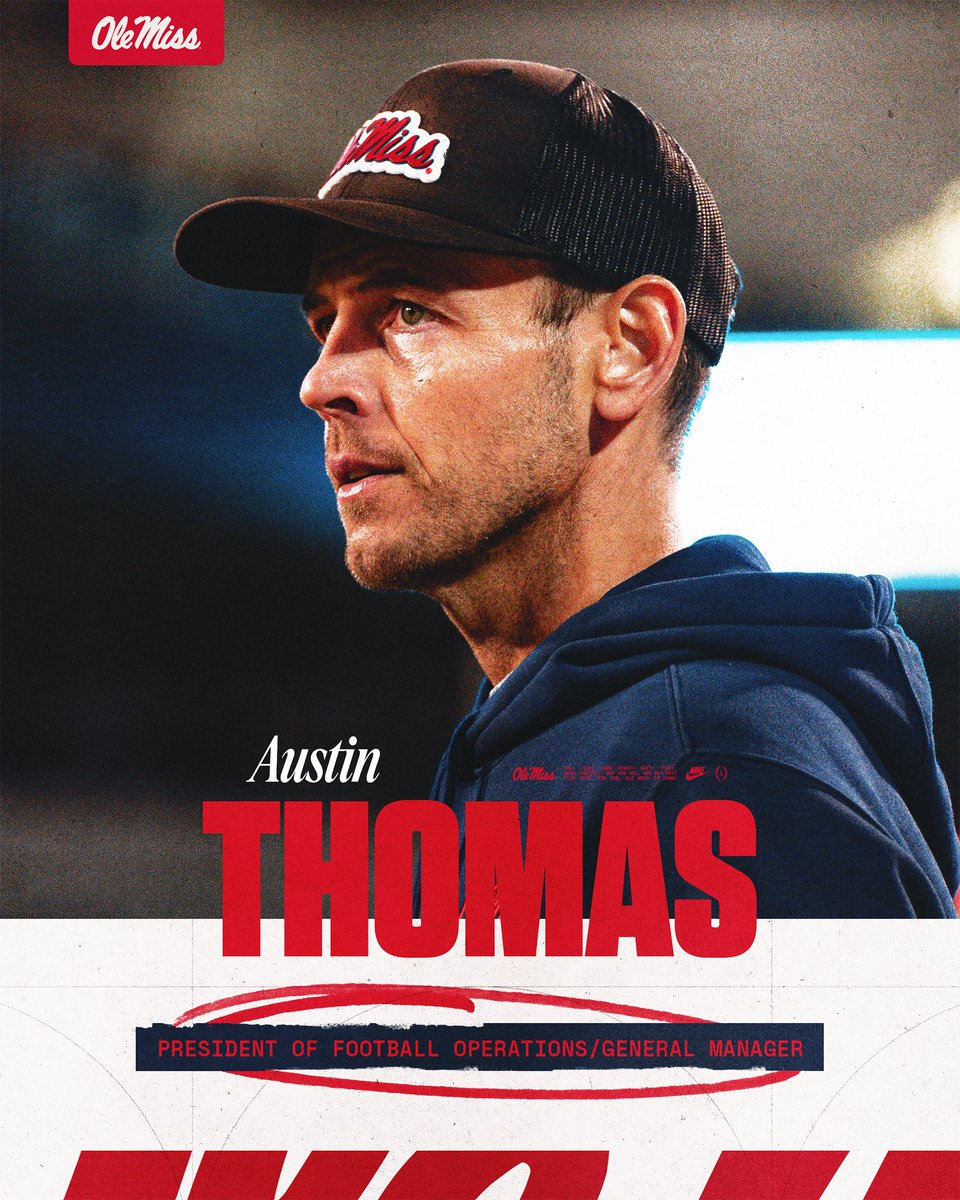 Welcome back to Oxford <a href="/Austin_Thomas55/">Austin Thomas</a>‼️

Ole Miss officially hires Austin Thomas as President of Football Operations/General Manager

#HottyToddy