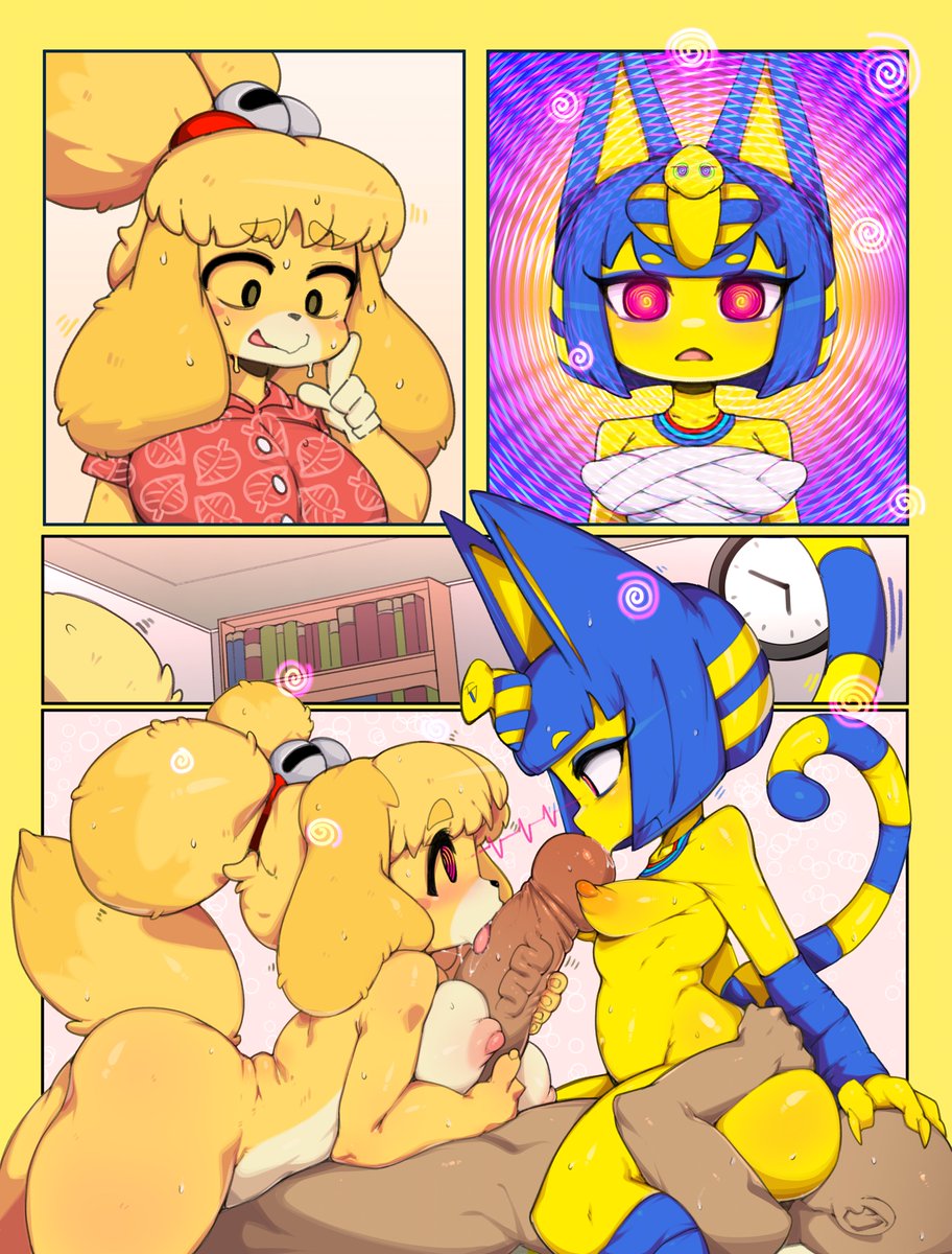 slugbox's tweet photo. Ankha being really helpful to her friend. Isabelle needs a lot of help out there. But she’s doing her best. Teamwork makes the dream work. So does some self confidence. https://t.co/kDvb3E76Nz