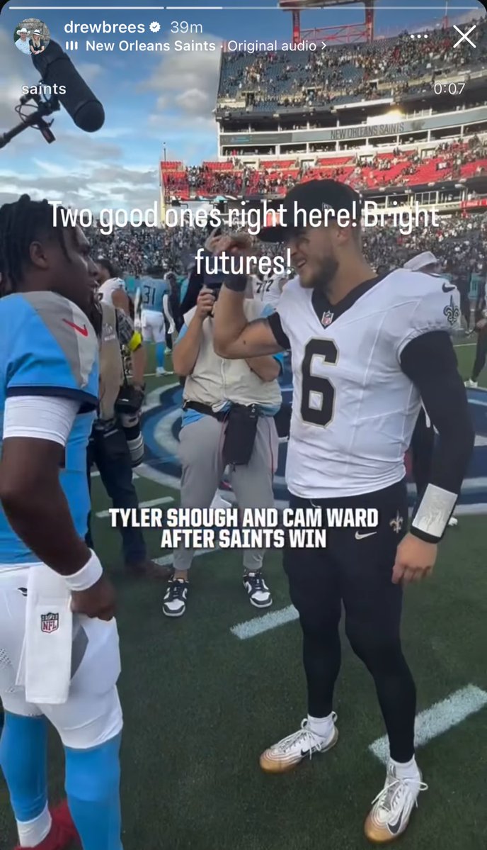 farrah_yvette's tweet image. Drew Brees likes what he sees from Tyler Shough. Hopefully they can spend some time together this offseason.