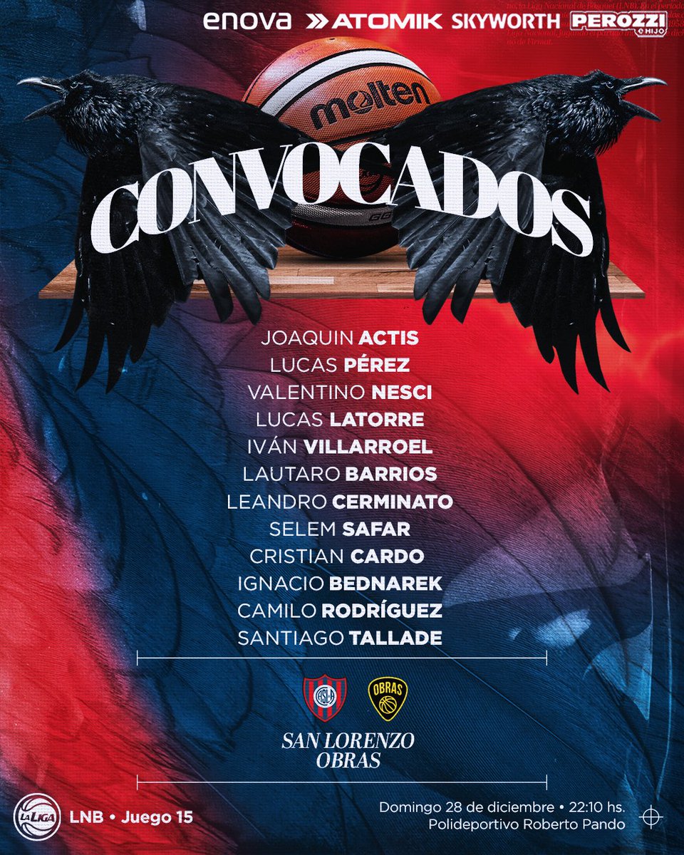 📋 Lista de convocados para enfrentar a Obras.
