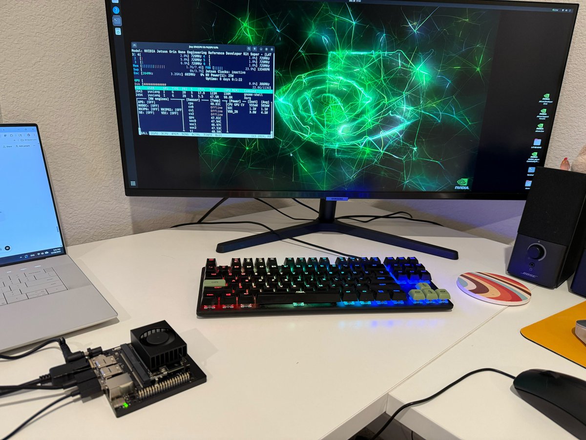 After getting a microSD card and a display adapter, setting up the Jetson Orin Nano was actually very straightforward by following the instructions.

Having a full Ubuntu GPU desktop on such a tiny board is really cool