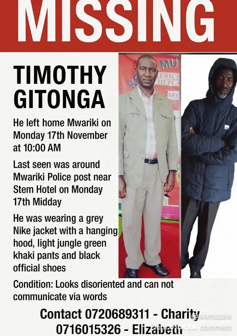 Wamathai's tweet photo. Timothy Gitonga has been missing since 17th November. Kindly help find him. Please RT  https://t.co/8faOsKettz https://t.co/D89qmrDQ1a