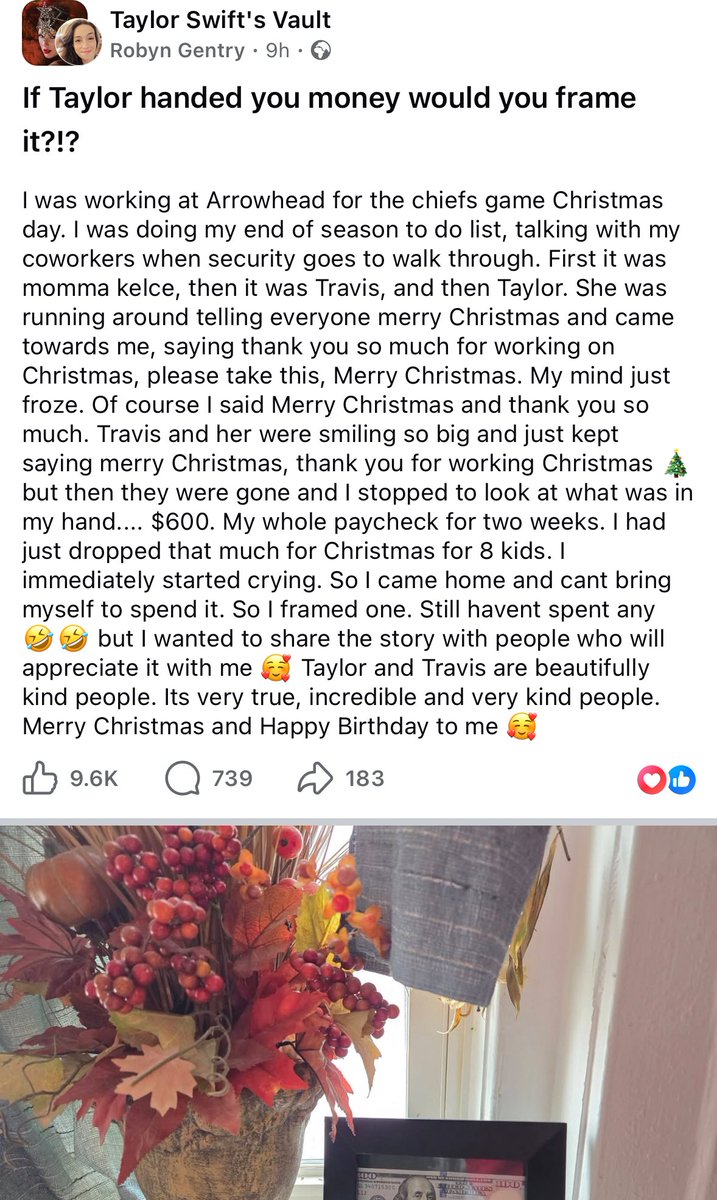 TSUpdating's tweet image. 🚨| A worker at the chiefs’ christmas day game at arrowhead shares how Taylor Swift was running around telling everyone merry christmas and gifted them $600.

“She was running around telling everyone merry Christmas and came towards me, saying thank you so much for working on…