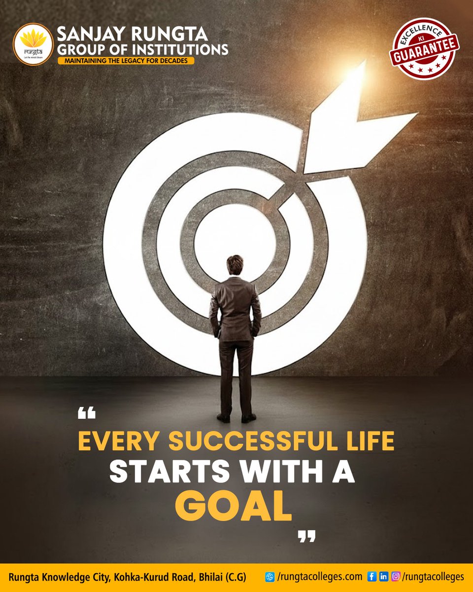 RungtaGroup's tweet photo. 𝗘𝘃𝗲𝗿𝘆 𝗦𝘂𝗰𝗰𝗲𝘀𝘀𝗳𝘂𝗹 𝗟𝗶𝗳𝗲 𝗕𝗲𝗴𝗶𝗻𝘀 𝘄𝗶𝘁𝗵 𝗮 𝗖𝗹𝗲𝗮𝗿 𝗚𝗼𝗮𝗹 🎯✨
#successmindset #goalsetting #educationwithpurpose  #follow #sanjayrungtagroup #sanjayrungtacolleges #bhilai #srgi #durg #chhattisgarh @rungtasaket @abhishek.k.soni @sanjayrungtacolleges https://t.co/0ODEFPpbEm