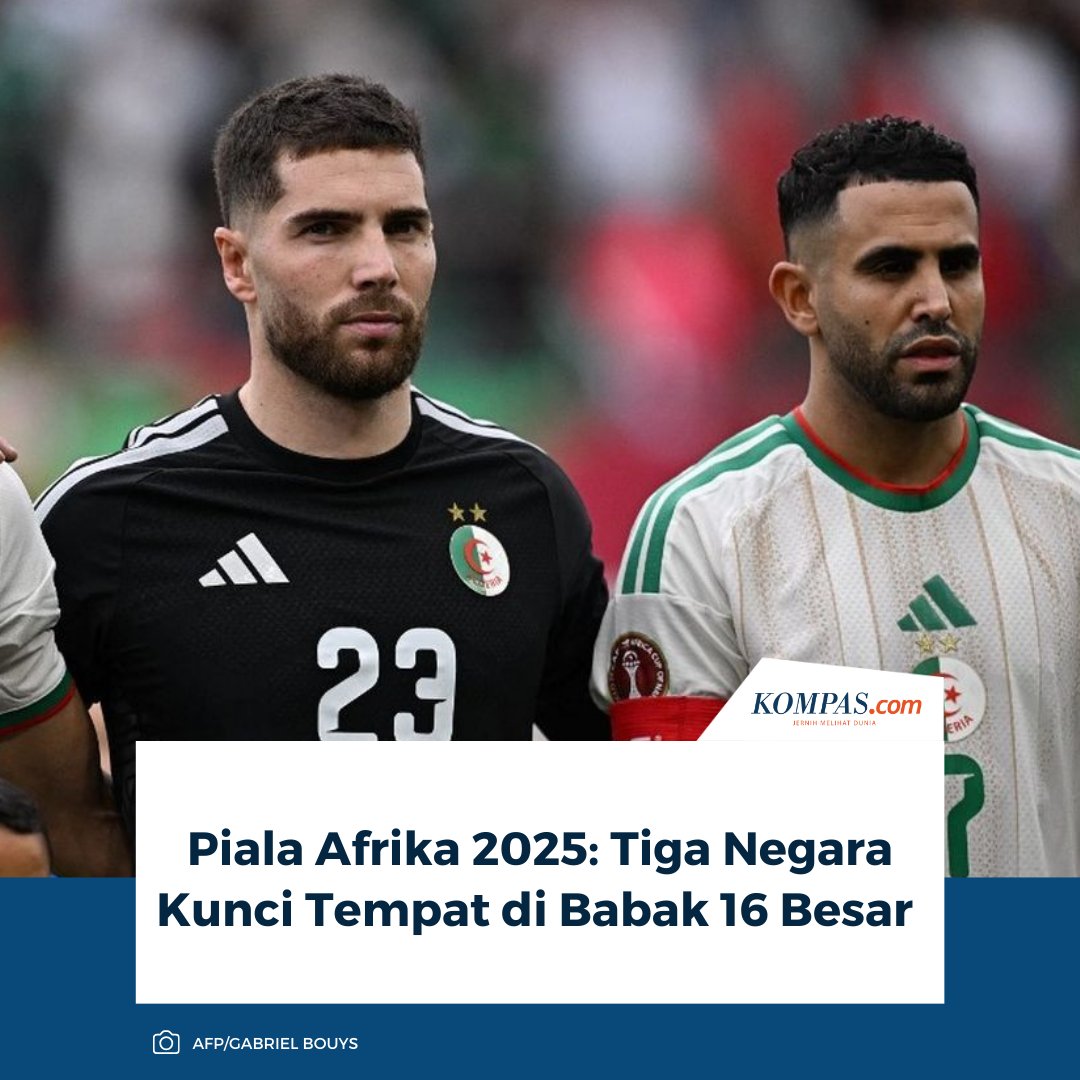 sportskompascom's tweet photo. Timnas Aljazair berhasil lolos ke babak 16 besar Piala Afrika 2025. Kemenangan ini memastikan ALjazair menjadi tim ketiga yang lolos ke babak 16 besar.
Baca selengkapnya: https://t.co/D8EODFnoDT
~RS #PialaAfrika2025 #TimnasAljazair #TimnasMesir https://t.co/mV8QfHyN9t