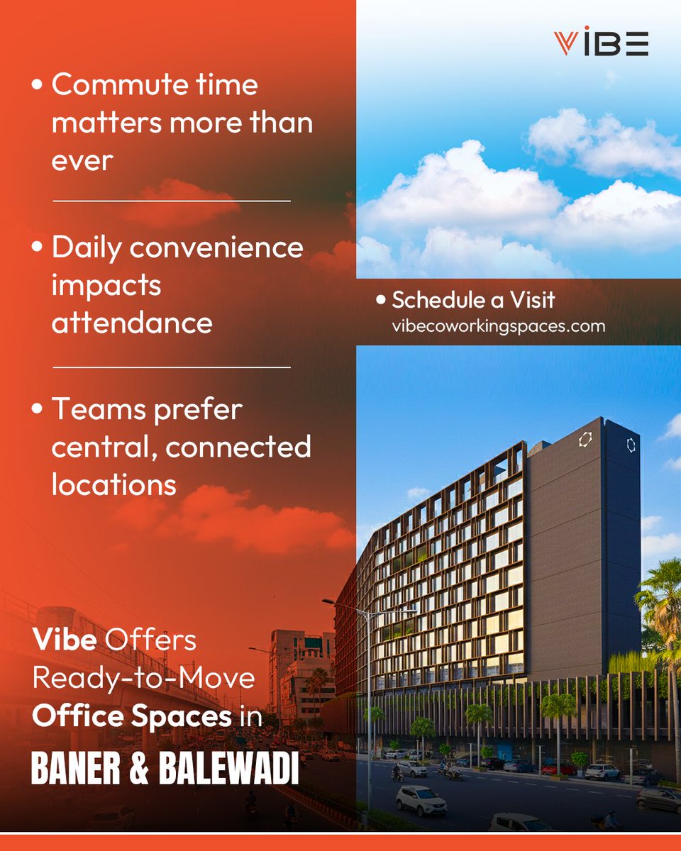 vibe_cowork's tweet image. Office location matters more than ever.

Baner and Balewadi offer better connectivity and easier commutes.
@vibe_cowork provides ready-to-move office spaces built for teams and businesses.
🌐 vibecoworkingspaces.com
📞 +91 820 834 1339

#vibecoworkingspaces #managedofficespaces