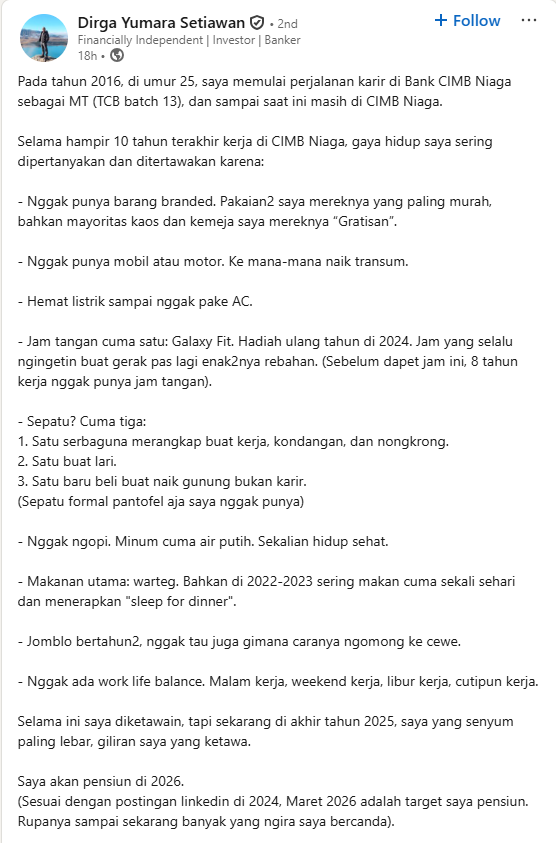 darilinkedin's tweet image. pensiun dini karena udah financially free 👍👍👍

bismillah kita juga bisa 🙏