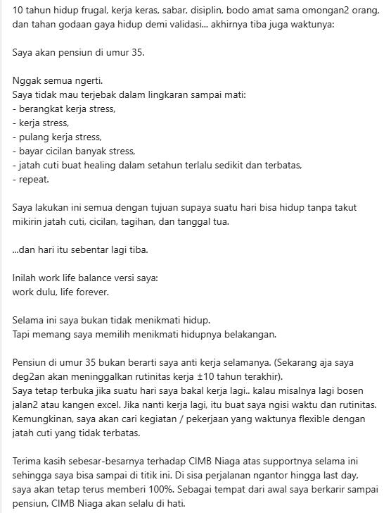 darilinkedin's tweet image. pensiun dini karena udah financially free 👍👍👍

bismillah kita juga bisa 🙏