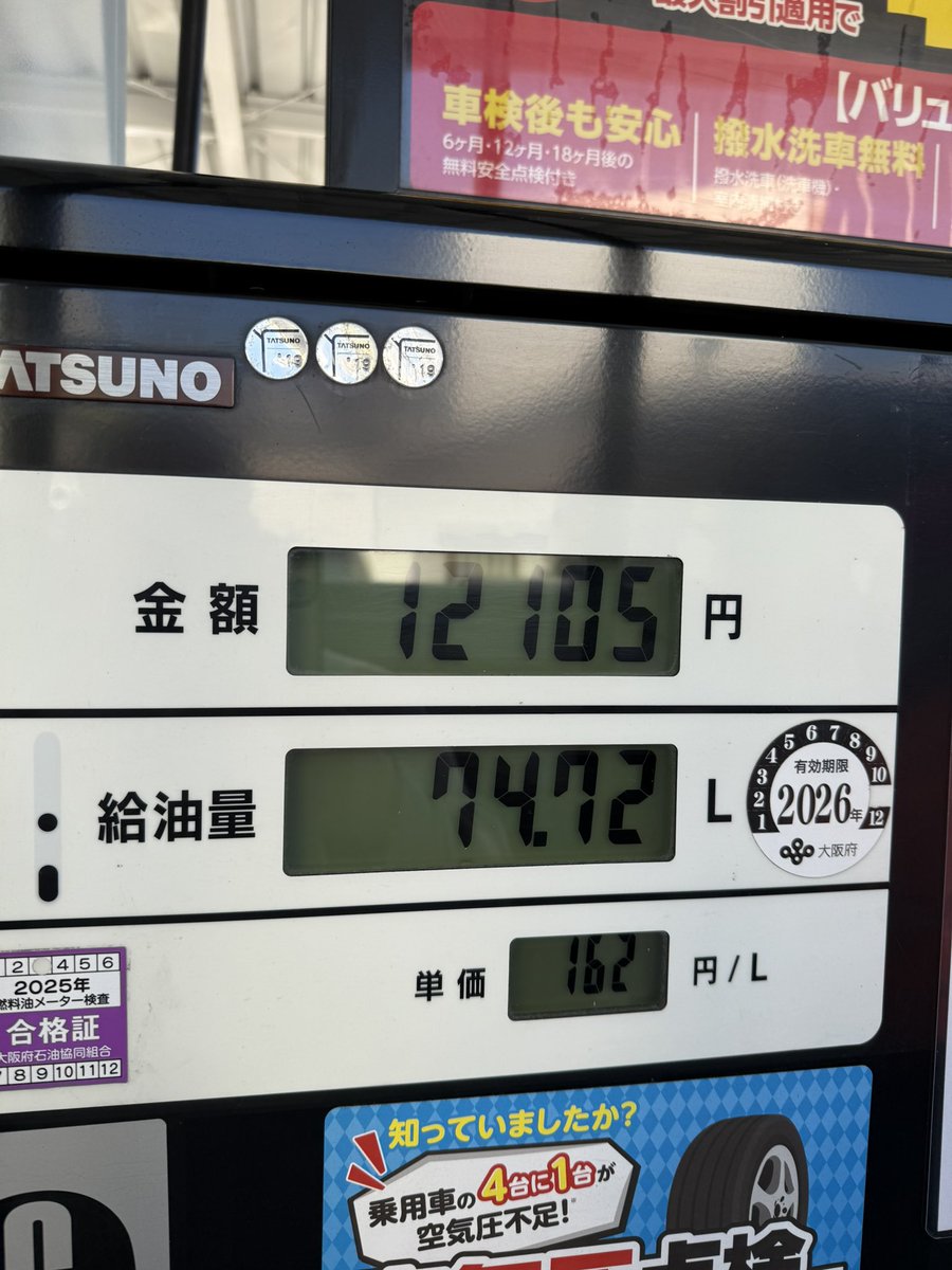 ガソリンタンク半分からなんでこんな入るねん