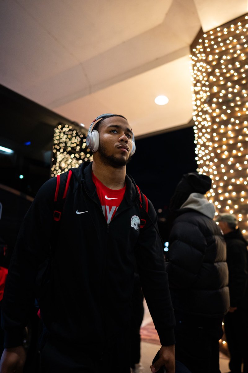 CottonBowlGame's tweet photo. The Buckeyes are back!

@OhioStateFB arrives at the 2025 @CFBPlayoff Quarterfinal at the 90th #GoodyearCottonBowl Classic.

#LikeNoOther | #GoBucks https://t.co/Jj5Mxmc1cf