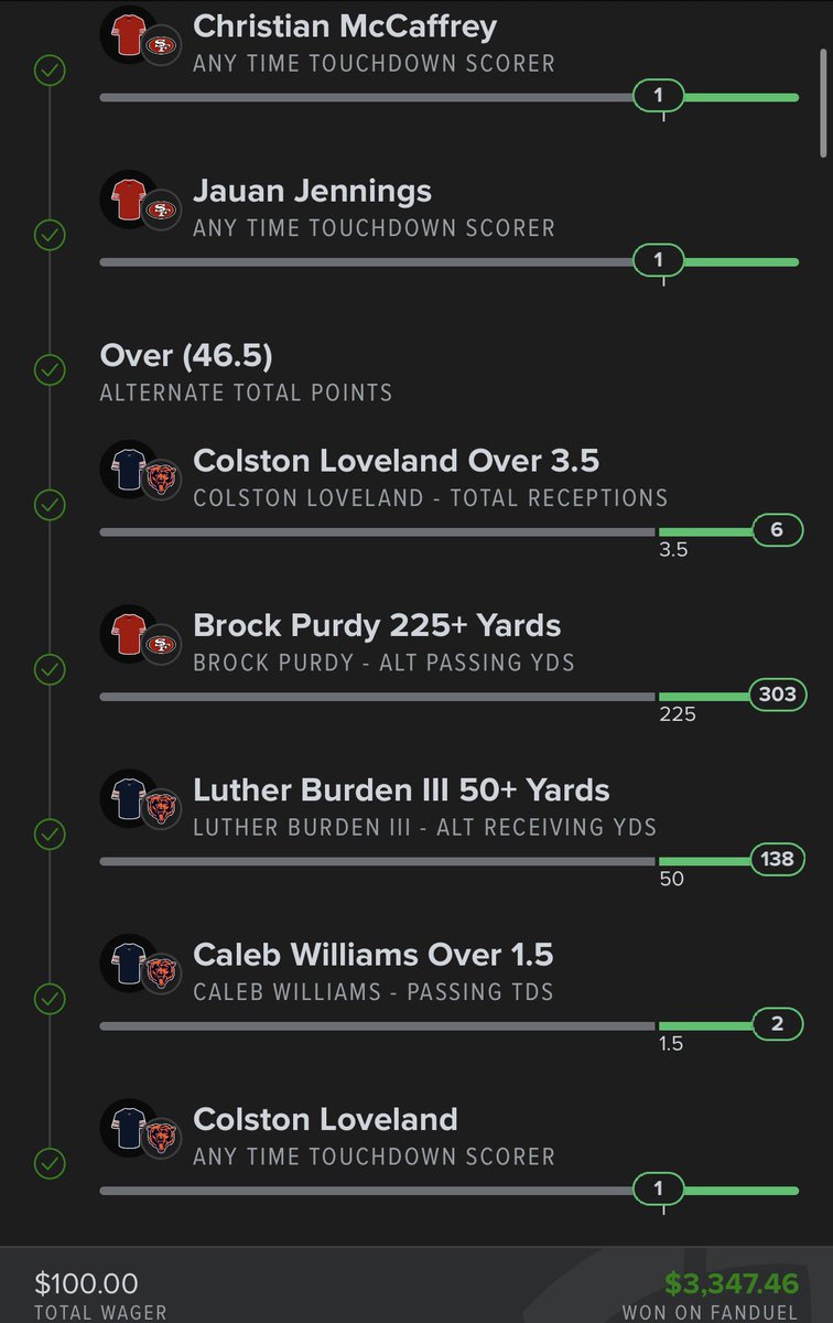 Jay_DCS's tweet photo. Another winning ticket. What a crazy game with the #Bears and #49ers . I hope the rest of yall took advantage and cashed tn.🔥 https://t.co/ZZdvrccV0v