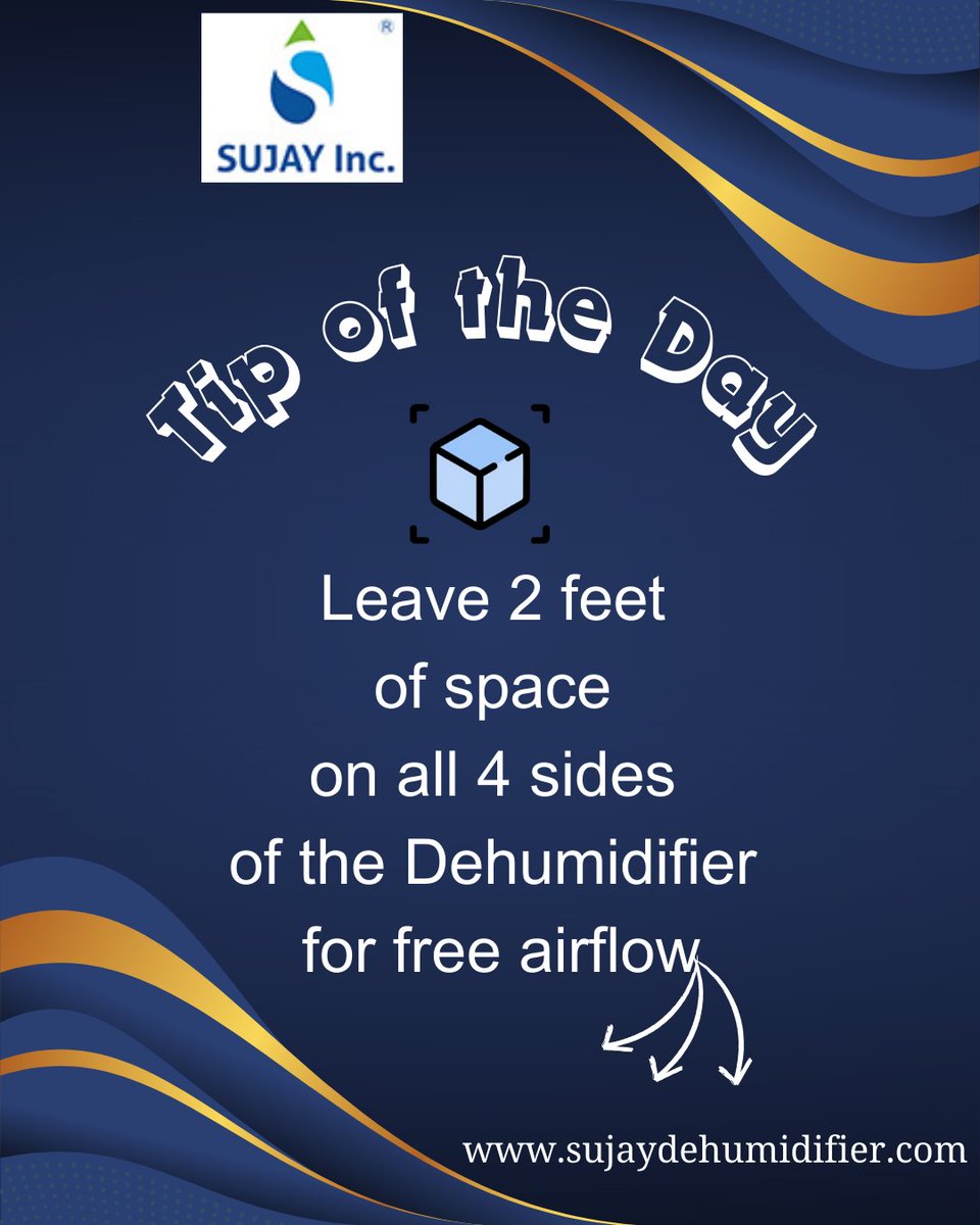 sujay_inc's tweet photo. @sujay_inc  For the best performance of the #PortableDehumidifier, leave 2 feet of space on all 4 sides of your dehumidifier to allow proper airflow.

#indoorairquality #humiditycontrol #dehumidifiertips #helpfultips #tipsoftheday #humiditycontroller #moisturecontroller https://t.co/KtM7IaJpmc