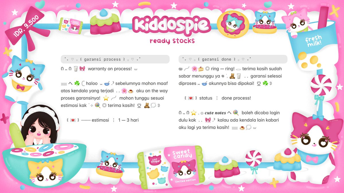 kiddospie's tweet image. ⠀
⸝⸝ ꕤ  𓈄 𓈒  help rt? thank you! ☘️

💭  ☆̲ ◞ₓ˚ 🥣 halo teman—timun!  𓏲 ﾟ。。𖢷 sherina bawain wording garansi process &amp;amp; done ready stOck! 🧁🌸 ⊂⊃ dengan harga ◎ IDR. 9.500 only ៶៲៸ ⓘ 👛 dm me or reply if you want!  ✋🏻 𖠗 ៸ 🍭🎀 

៸៸ 💌 യ #zonauang #zonaba ꒱