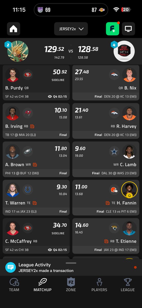 Kuest4Lyfe's tweet photo. @ESPNFantasy The Purdy CMC stack carried entire playoffs https://t.co/6SIVHfArxY