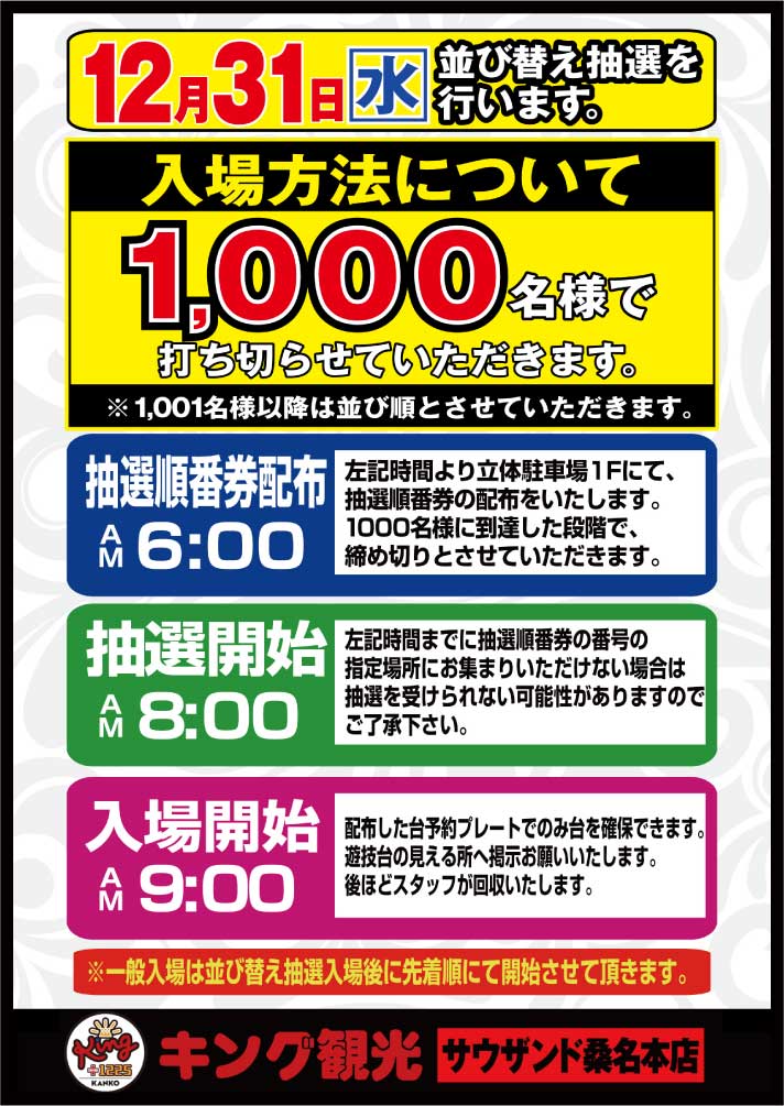 キング観光サウザンド桑名本店 12月31日（水）朝9時開店！ ついに
