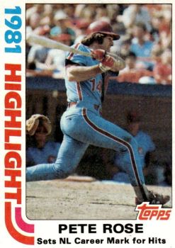 1975Topps's tweet image. Card #4 - 1981 Highlight: Pete Rose Sets NL Career Mark for Hits.

Rose's 8th inning single off Mark Littell on 8/10/81 was hit number 3,631 of his great career and pushed him past Stan Musial as the all time hit leader in the National League. #Topps