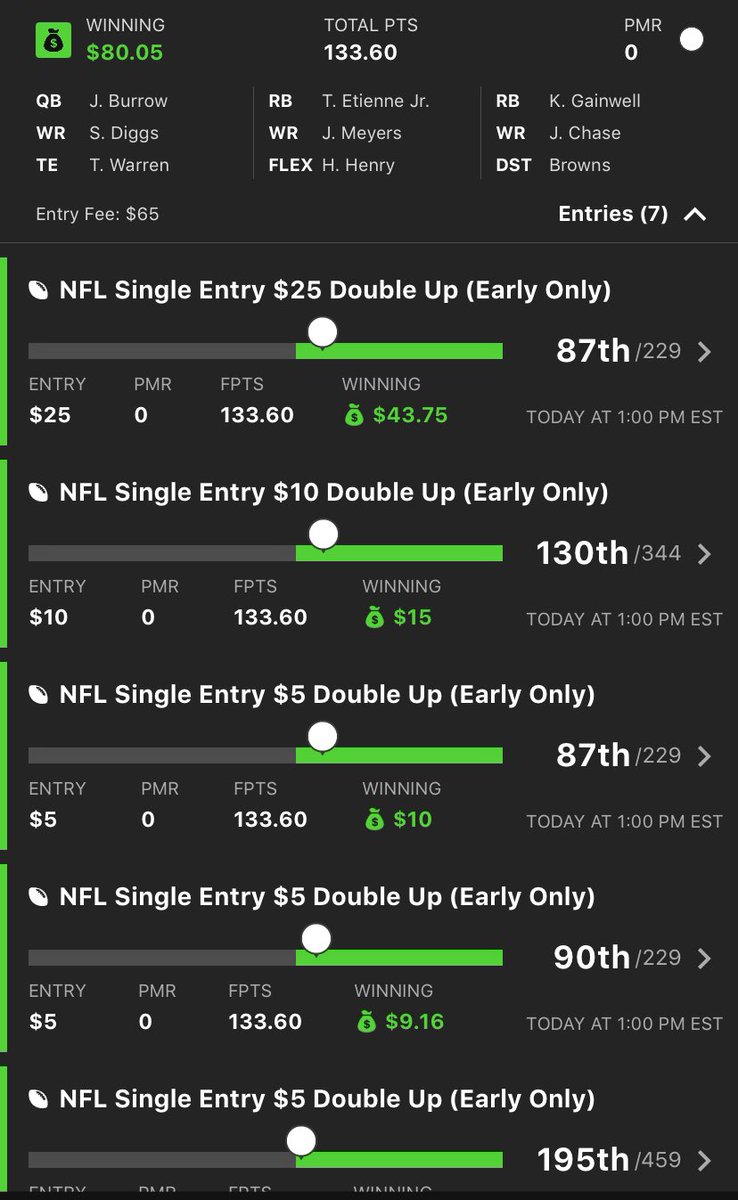 Another profitable NFL DFS Sunday 🏈💵