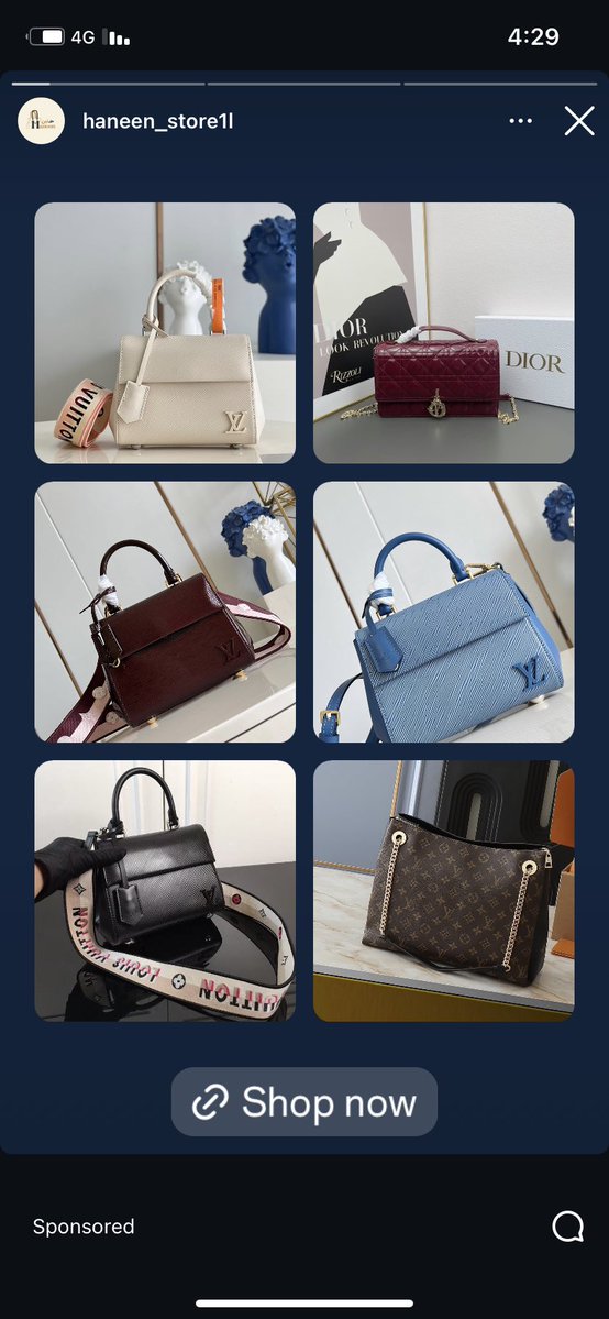 دخلت  رابط البوتيك بالغلط وكل مافتحت الانستا لقيت اعلانهم قدامي وانا ماعندي استعداد اشتري شنطة ب2000 حتى لو كانت من البراند نفسه