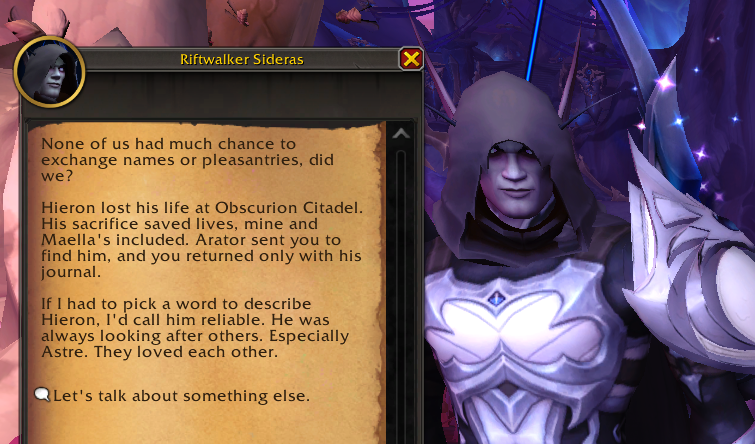 BIG VOIDSTORM SPOILERS just to be safe lol 

Turns out there is a follow-up to this! You get to return the journal we find to Astre, who was his lover, not just a friend.