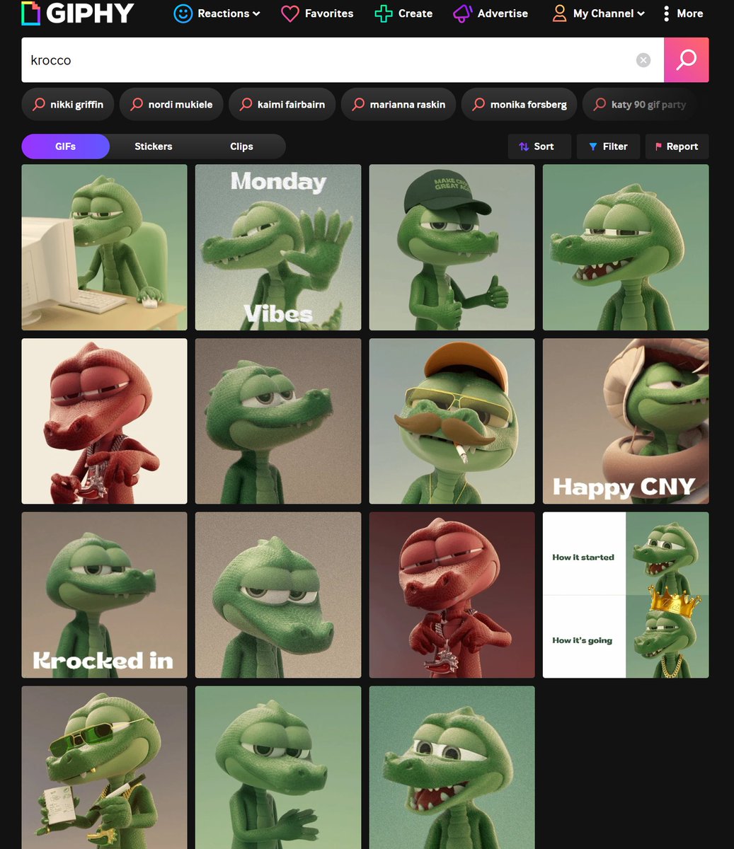 Krocco moves in silence.

With just 22 GIFs and stickers, he’s reached over 21 million views, nearly 10M from one GIF alone (reading emails). 📩👀

Take a look at the grid: a solid IP, smooth and relaxing color palette, and a laid-back croc with understated humor that naturally