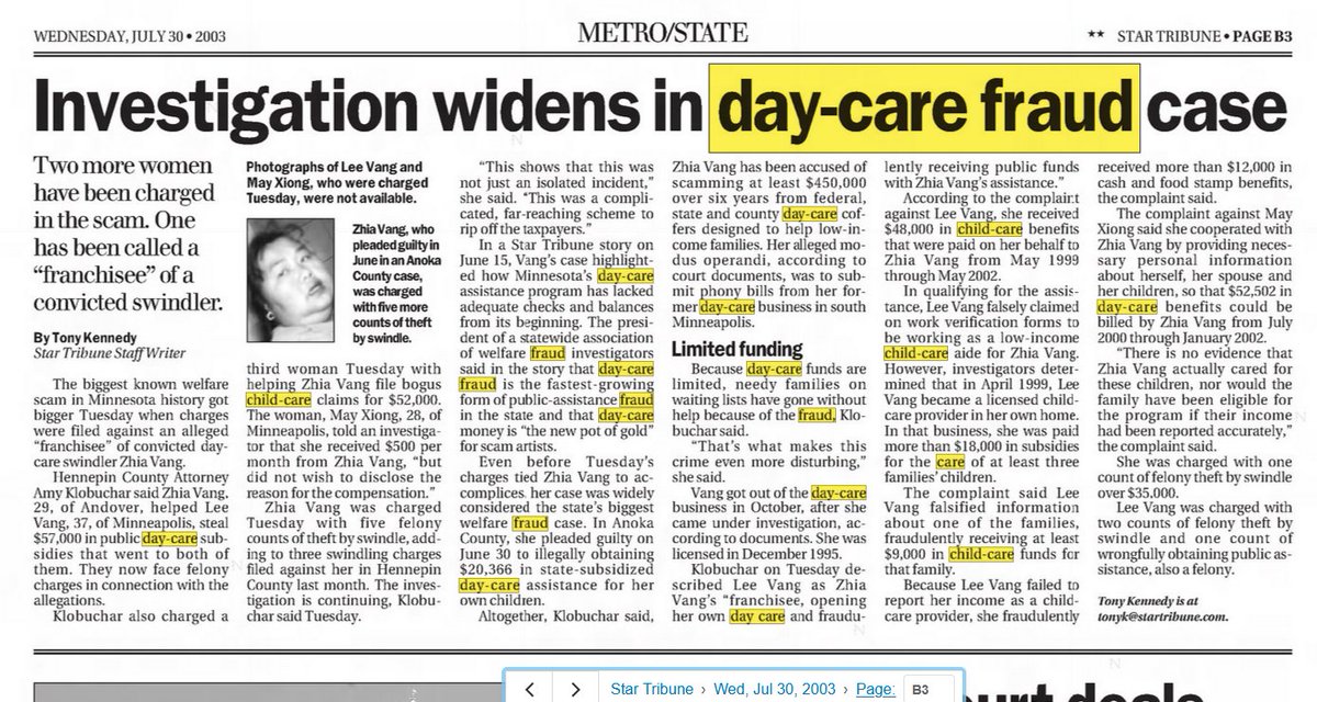 _DARevolution's tweet image. Minneapolis day-care fraud seems to have a long history. Amy Kolbuchar was the attorney on this case in 2003.