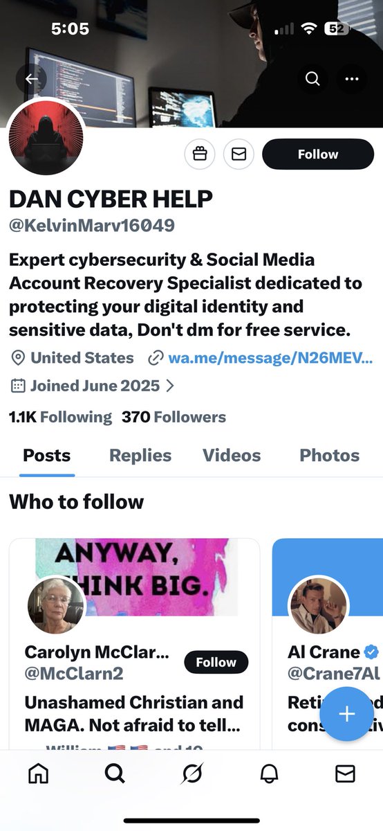 IvyandThistle's tweet photo. Dan or Kelvin? from Nigeria want to provide expert cybersecurity and recover your social media account for you. Just send them your password. KelvinMarv16049 #scamaccount #accountrecovery https://t.co/0E3loO05GB